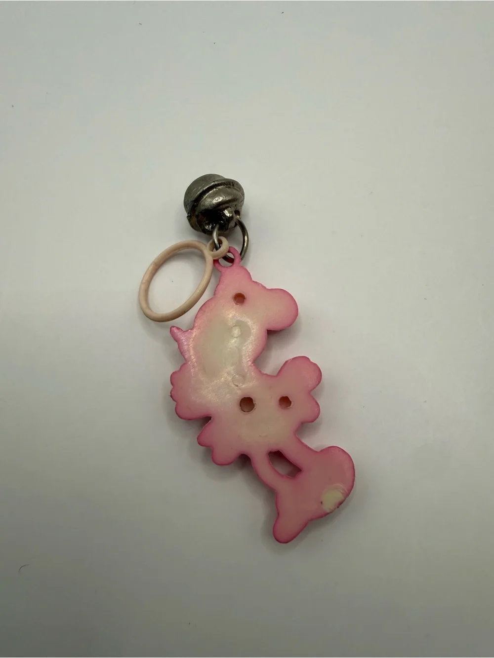 Vintage 1980s Disney Minnie Mouse Pink Plastic Charm Bell Jingle Keychain Ring